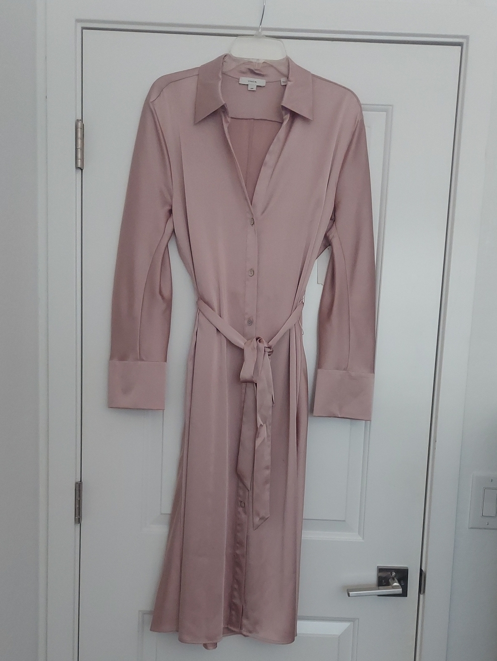 Vince Dusty Rose Midi Shirt Dress with Tie Waist